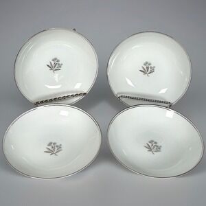 Noritake Bessie 5788 Soup Salad Bowls White Blue Floral Platinum Japan Set/4 #3